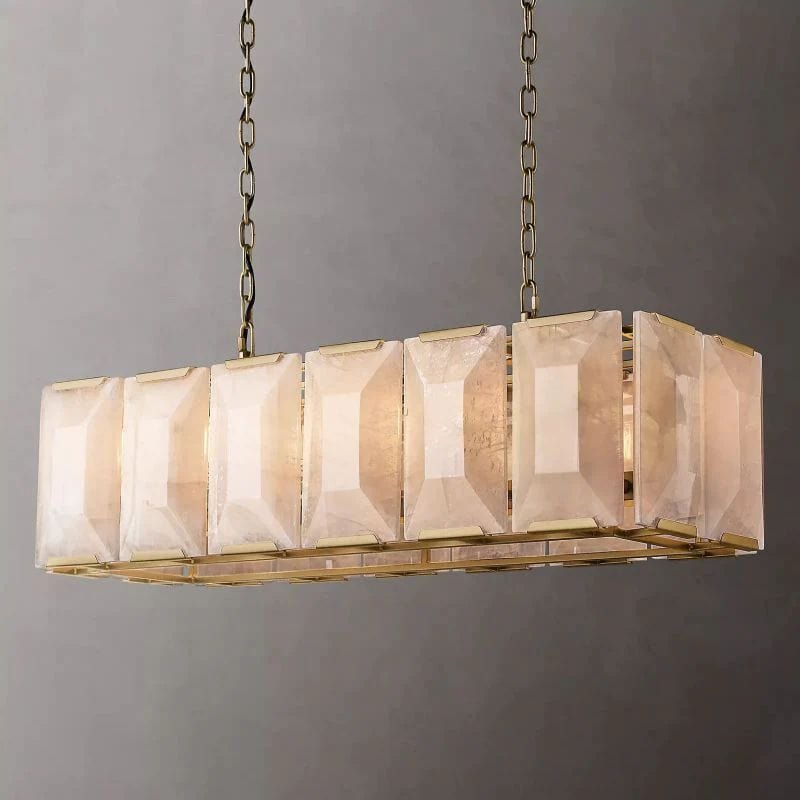 Huxley Calcite Alabaster Rectangular Chandelier 42" by Franing - Chandelier .SHOP ALL .Alabaster，Island counter/dining room