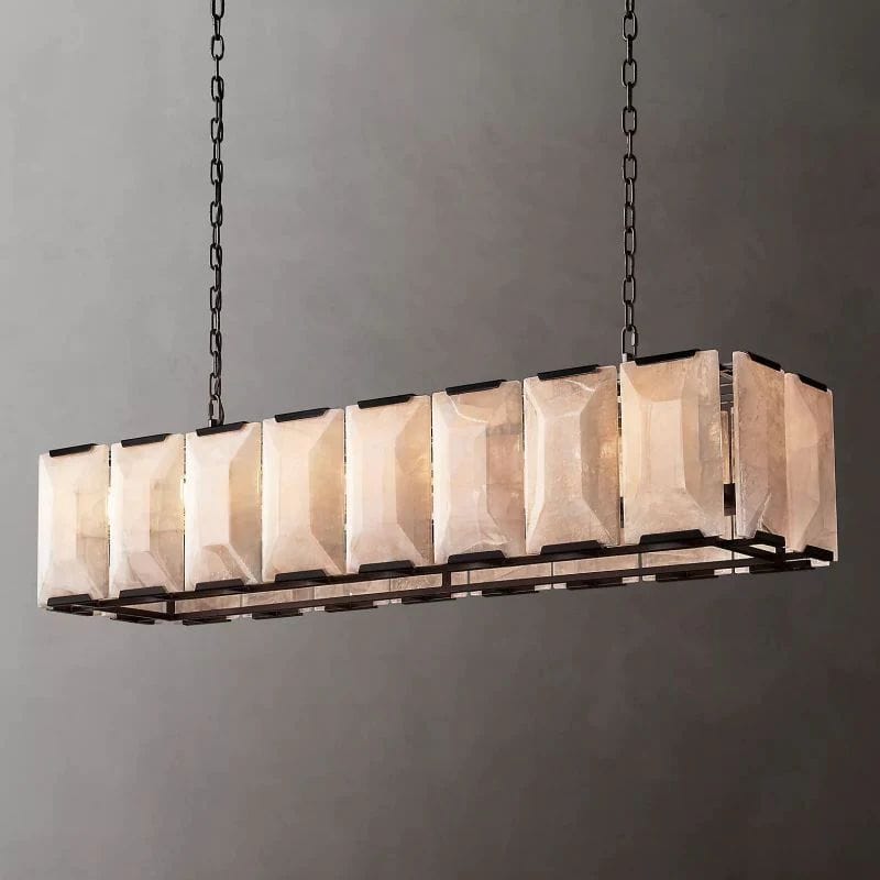 Huxley Calcite Rectangular Chandelier 54" by Franing - Chandelier .SHOP ALL .Alabaster，Island counter/dining room