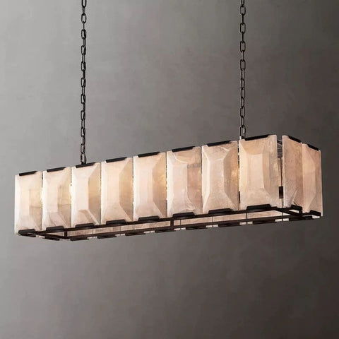 Huxley Calcite Rectangular Chandelier 54" by Franing - Chandelier .SHOP ALL .Alabaster，Island counter/dining room