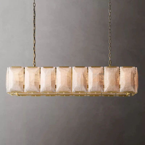 Huxley Calcite Rectangular Chandelier 54" by Franing - Chandelier .SHOP ALL .Alabaster，Island counter/dining room
