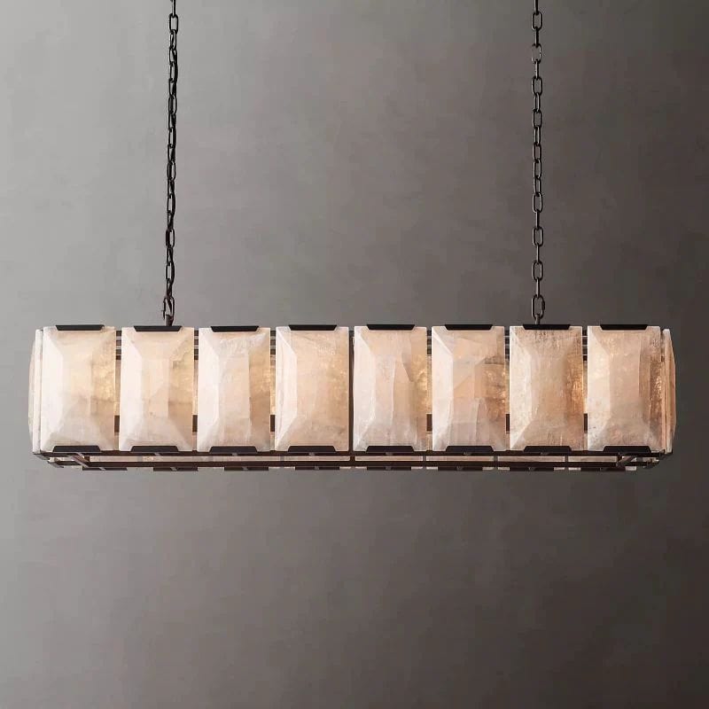 Huxley Calcite Rectangular Chandelier 54" by Franing - Chandelier .SHOP ALL .Alabaster，Island counter/dining room