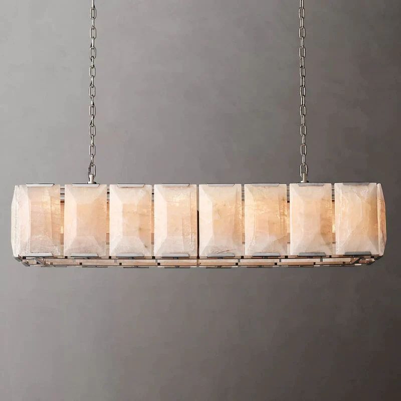 Huxley Calcite Rectangular Chandelier 54" by Franing - Chandelier .SHOP ALL .Alabaster，Island counter/dining room