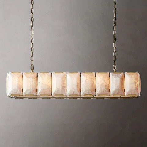 Huxley Calcite Rectangular Chandelier 62" by Franing - Chandelier .SHOP ALL .Alabaster，Island counter/dining room