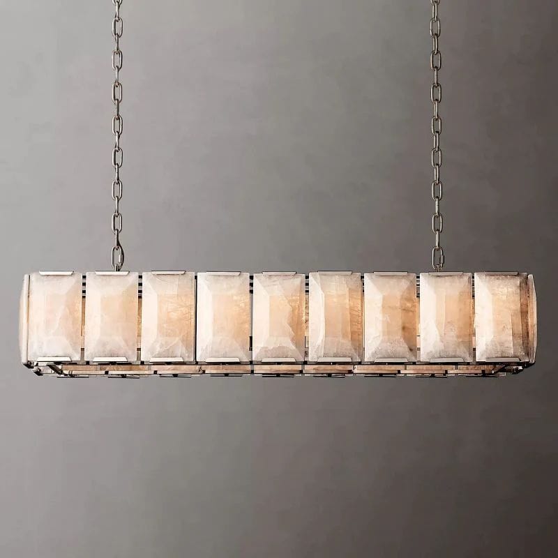 Huxley Calcite Rectangular Chandelier 62" by Franing - Chandelier .SHOP ALL .Alabaster，Island counter/dining room