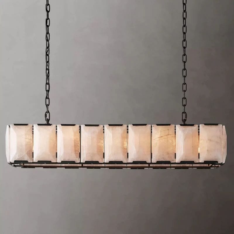Huxley Calcite Rectangular Chandelier 62" by Franing - Chandelier .SHOP ALL .Alabaster，Island counter/dining room