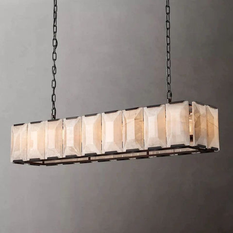 Huxley Calcite Rectangular Chandelier 62" by Franing - Chandelier .SHOP ALL .Alabaster，Island counter/dining room