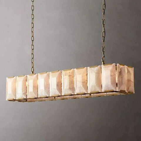 Huxley Calcite Rectangular Chandelier 62" by Franing - Chandelier .SHOP ALL .Alabaster，Island counter/dining room