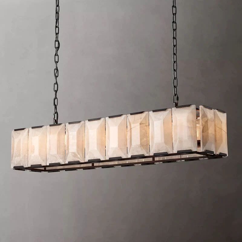 Huxley Calcite Rectangular Chandelier 62" by Franing - Chandelier .SHOP ALL .Alabaster，Island counter/dining room