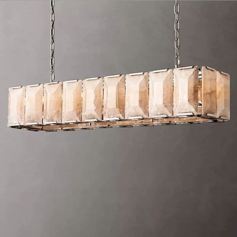 Huxley Calcite Rectangular Chandelier 62" by Franing - Chandelier .SHOP ALL .Alabaster，Island counter/dining room