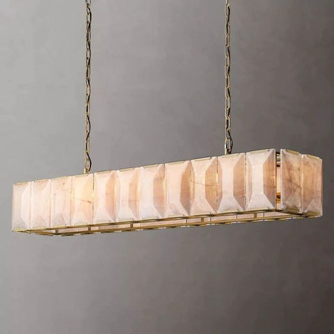 Huxley Calcite Rectangular Chandelier 74" by Franing - Chandelier .SHOP ALL .Alabaster，Island counter/dining room