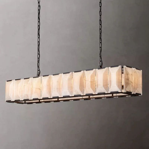 Huxley Calcite Rectangular Chandelier 74" by Franing - Chandelier .SHOP ALL .Alabaster，Island counter/dining room