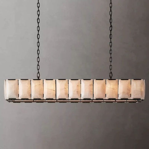 Huxley Calcite Rectangular Chandelier 74" by Franing - Chandelier .SHOP ALL .Alabaster，Island counter/dining room