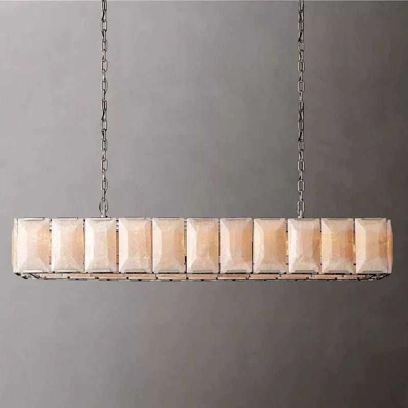 Huxley Calcite Rectangular Chandelier 74" by Franing - Chandelier .SHOP ALL .Alabaster，Island counter/dining room