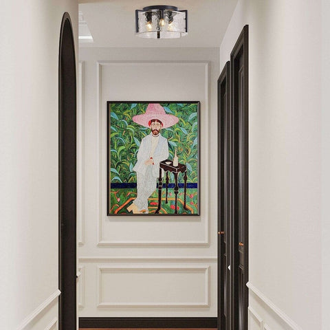 Laia Antique Black Round 3 - Light Textured Glass Panels Flush Mount by Franing - SHOP ALL,ceiling，glass chandelier