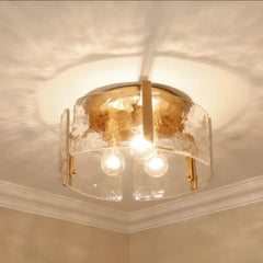 Laia Antique Black Round 3 - Light Textured Glass Panels Flush Mount by Franing - SHOP ALL,ceiling，glass chandelier