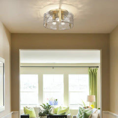 Laia Antique Black Round 3 - Light Textured Glass Panels Flush Mount by Franing - SHOP ALL,ceiling，glass chandelier
