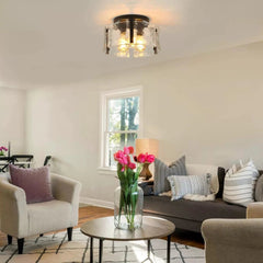 Laia Antique Black Round 3 - Light Textured Glass Panels Flush Mount by Franing - SHOP ALL,ceiling，glass chandelier