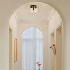 Laia Antique Black Round 3 - Light Textured Glass Panels Flush Mount by Franing - SHOP ALL,ceiling，glass chandelier