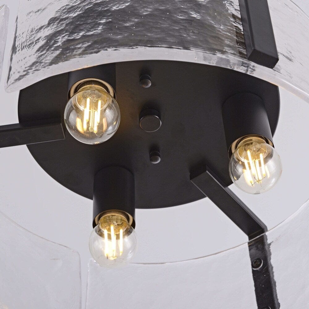 Laia Antique Black Round 3 - Light Textured Glass Panels Flush Mount by Franing - SHOP ALL,ceiling，glass chandelier
