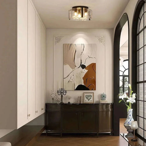 Laia Antique Black Round 3 - Light Textured Glass Panels Flush Mount by Franing - SHOP ALL,ceiling，glass chandelier