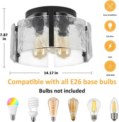 Laia Antique Black Round 3 - Light Textured Glass Panels Flush Mount by Franing - SHOP ALL,ceiling，glass chandelier