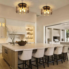 Laia Antique Black Round 3 - Light Textured Glass Panels Flush Mount by Franing - SHOP ALL,ceiling，glass chandelier