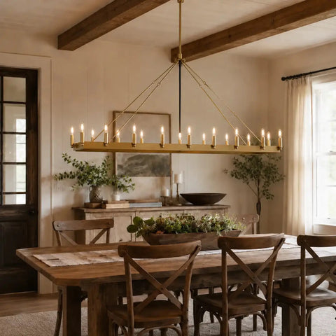 Luxury Burnished Brass Linear Chandelier, 41 - Inch (14 - Light) / 52 - Inch (22 - Light) Wide, Mid - Century Modern Pendant for Large Kitchen Island by Franing - Chandelier,SHOP ALL,metal chandelier,Farmhouse