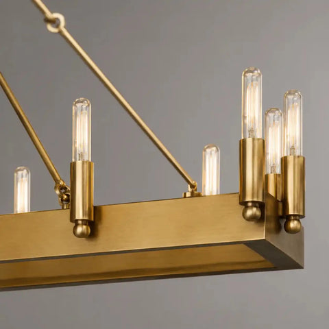 Luxury Burnished Brass Linear Chandelier, 41 - Inch (14 - Light) / 52 - Inch (22 - Light) Wide, Mid - Century Modern Pendant for Large Kitchen Island by Franing - Chandelier,SHOP ALL,metal chandelier,Farmhouse