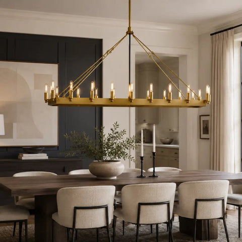 Luxury Burnished Brass Linear Chandelier, 41 - Inch (14 - Light) / 52 - Inch (22 - Light) Wide, Mid - Century Modern Pendant for Large Kitchen Island by Franing - Chandelier,SHOP ALL,metal chandelier,Farmhouse