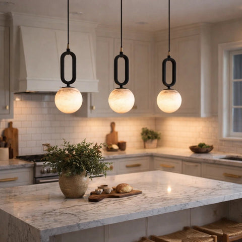 Modern Alabaster Oval Ring Pendant Light - Designer Teardrop Sconce by Franing - SHOP ALL,pendant,Alabaster