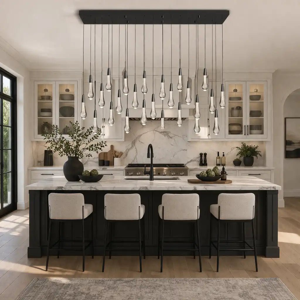 Modern Soltaire Linear Chandelier - 37" to 120" Large Pendant Light for Dining Table & Kitchen Island (Customizable) by Franing - SHOP ALL,crystal chandelier,Ceiling,Island counter/dining room