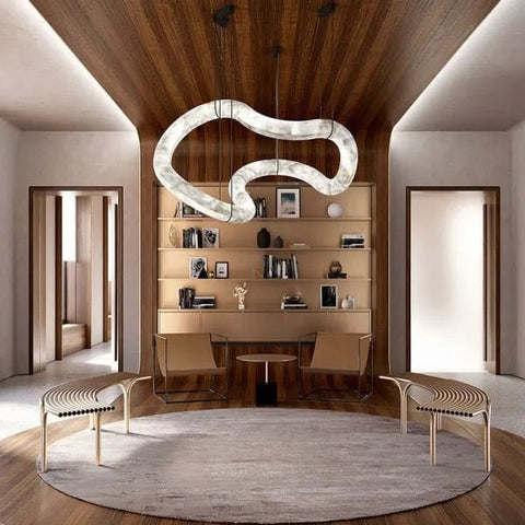 Oslo Infinity Symmetrical Entryway Alabaster Pendant Light by Franing - Chandelier .SHOP ALL .Alabaster