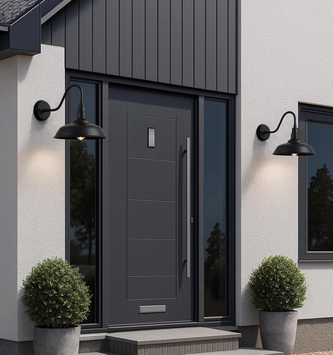 Outdoor Barn Gooseneck Light, Black Farmhouse Industrial Wall Mount Fixture for Porch, Garage, Patio,2 - Pack by Franing - SHOP ALL,WALL,BARN，Metal wall light