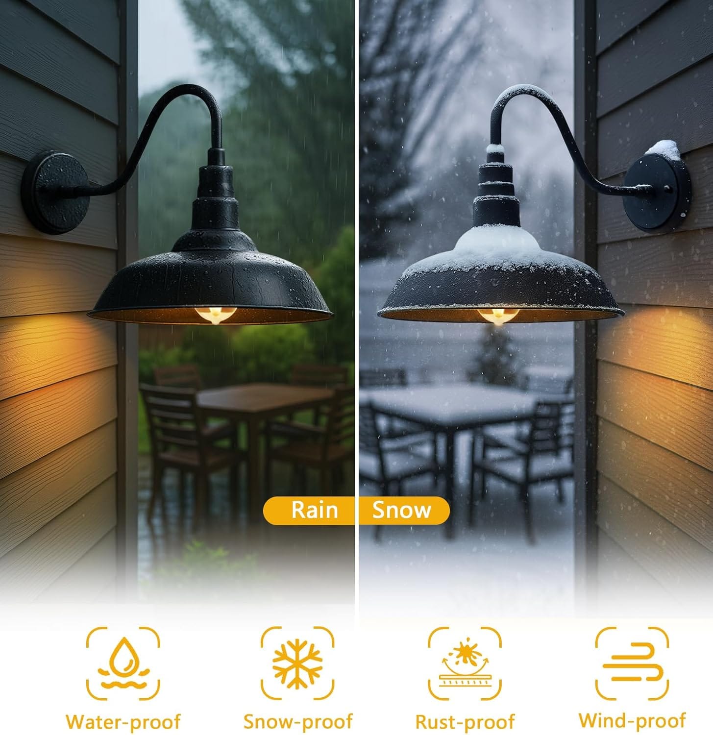 Outdoor Barn Gooseneck Light, Black Farmhouse Industrial Wall Mount Fixture for Porch, Garage, Patio,2 - Pack by Franing - SHOP ALL,WALL,BARN，Metal wall light