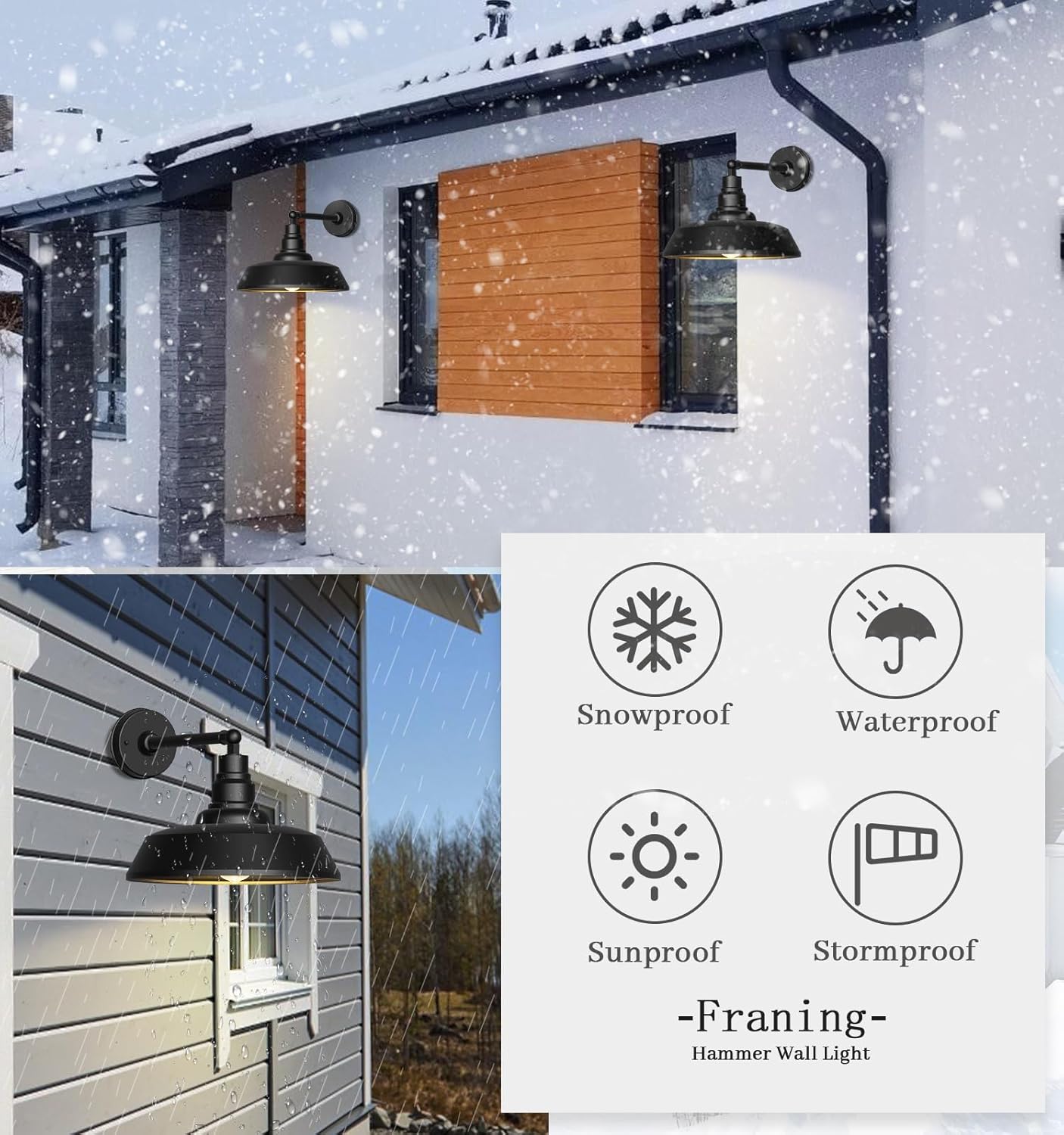 Premium Outdoor Barn Light – Straight Arm Farmhouse Wall Sconce for Patio, Garage, or Entryway by Franing - SHOP ALL,WALL,BARN，Metal wall light