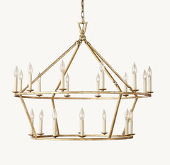 19TH C. ENGLISH OPENWORK TWO-TIER ROUND CHANDELIER 40" - Franing