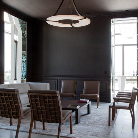 Round Alabaster Plate Chandelier by Franing - Chandelier .SHOP ALL .Alabaster