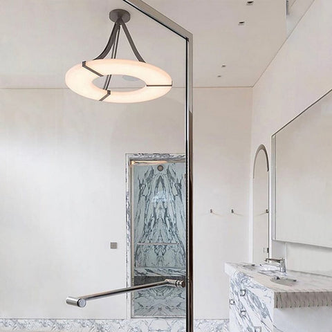Round Alabaster Plate Chandelier by Franing - Chandelier .SHOP ALL .Alabaster