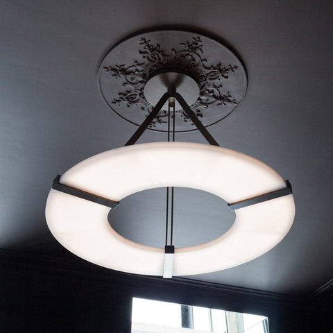 Round Alabaster Plate Chandelier by Franing - Chandelier .SHOP ALL .Alabaster