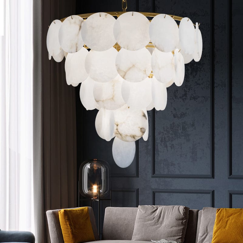 Round Chandelier with Exquisite Alabaster Disks by Franing - Chandelier .SHOP ALL .Alabaster