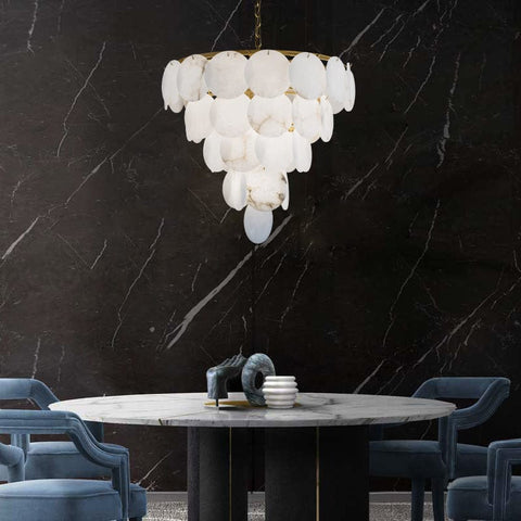 Round Chandelier with Exquisite Alabaster Disks by Franing - Chandelier .SHOP ALL .Alabaster