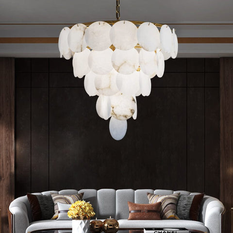 Round Chandelier with Exquisite Alabaster Disks by Franing - Chandelier .SHOP ALL .Alabaster