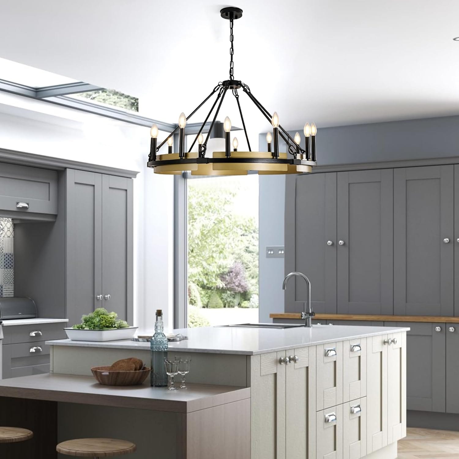 Round Wagon Wheel Chandelier by Franing - Chandelier,SHOP ALL,metal chandelier,Farmhouse