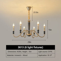 Rustic Wood & Metal Chandelier – 6/8 - Light Adjustable Ceiling Fixture by Franing - Ceiling,SHOP ALL,glass chandelier,Chandelier,1 - 3