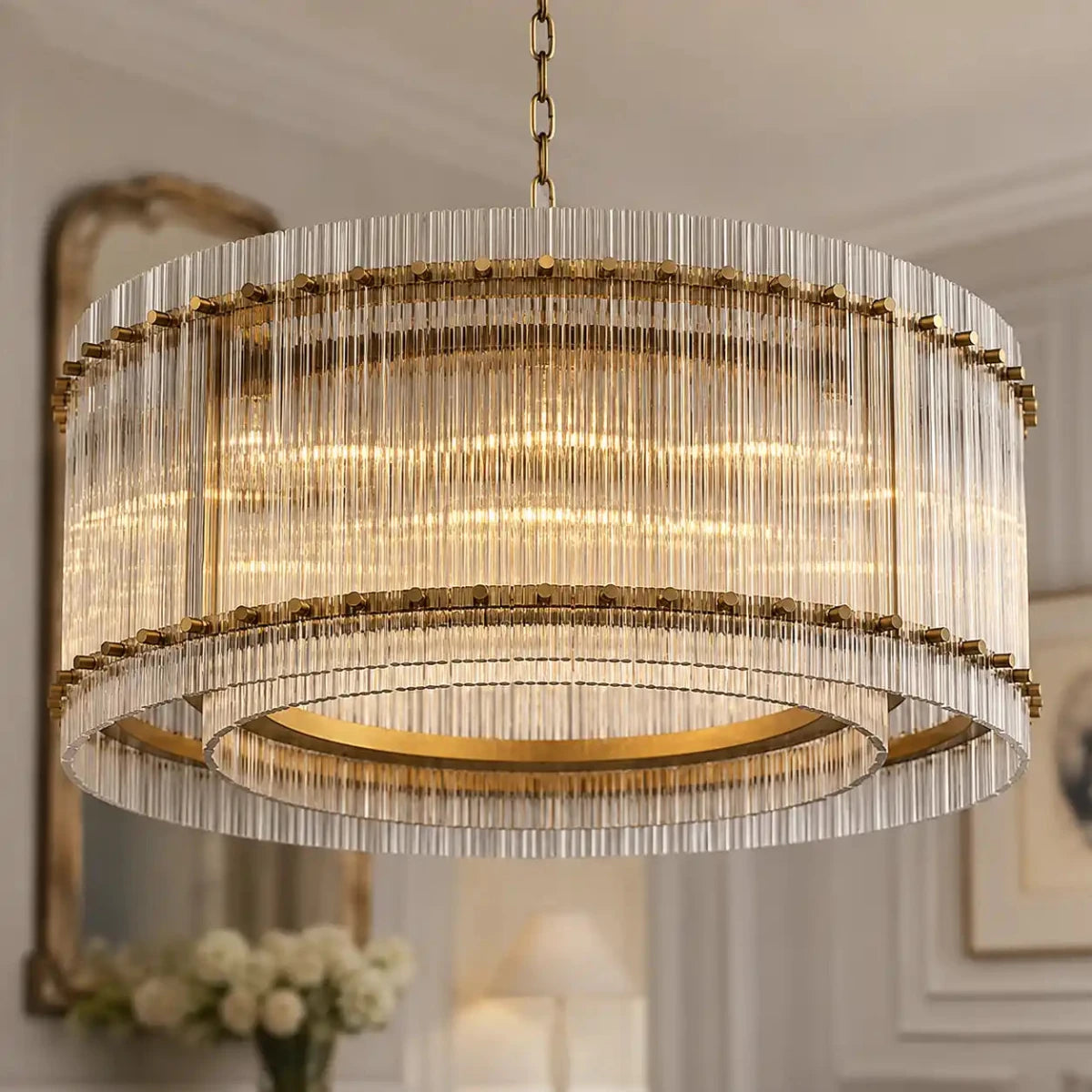 San Marcus 37″ Handmade Glass Round Chandelier – Antiqued Brass & Bronze by Franing - Chandelier,SHOP ALL,glass chandelier
