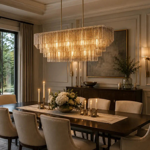 Siren Clear Glass Rectangle Chandelier 59" by Franing - Chandelier,SHOP ALL,glass chandelier