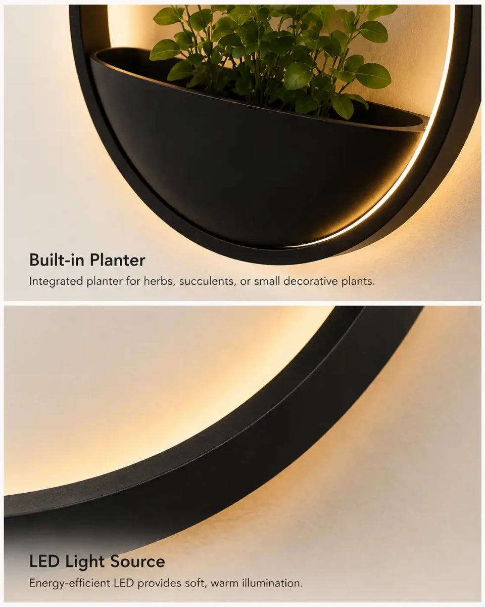 Solar LED Outdoor Wall Planter Light – Round Waterproof Wall Sconce for Patio & Garden by Franing - Wall,Metal wall light,SHOP ALL
