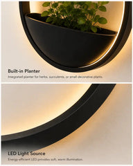 Solar LED Outdoor Wall Planter Light – Round Waterproof Wall Sconce for Patio & Garden by Franing - Wall,Metal wall light,SHOP ALL