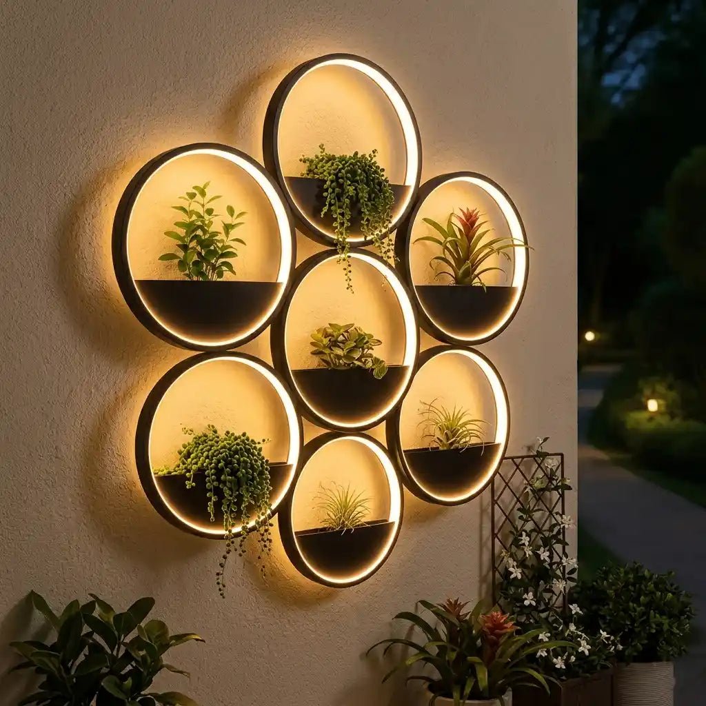 Solar LED Outdoor Wall Planter Light – Round Waterproof Wall Sconce for Patio & Garden by Franing - Wall,Metal wall light,SHOP ALL