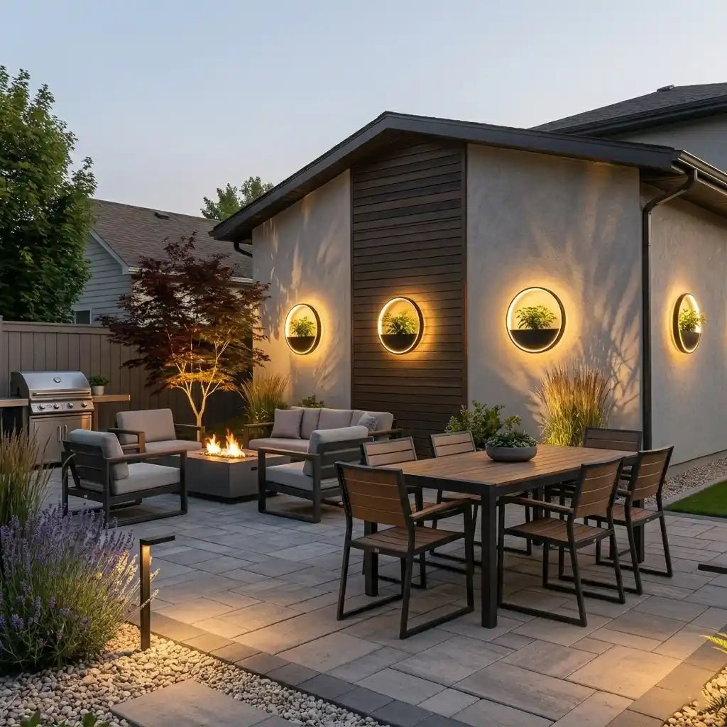 Solar LED Outdoor Wall Planter Light – Round Waterproof Wall Sconce for Patio & Garden by Franing - Wall,Metal wall light,SHOP ALL